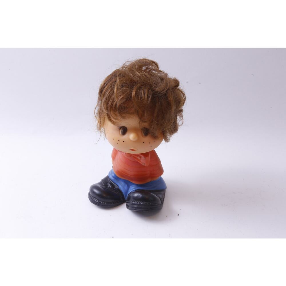 Boy, Redhead, Red Blue Outfit, Soviet, USSR, Rubber, Figure, 7 1/2", Squeaky